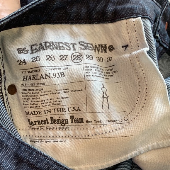 EARNEST SEWN Harlan.93B Cigarette Leg Jeans Uneven Hem Dark Wash Boho Y2K 28 - Picture 6 of 10